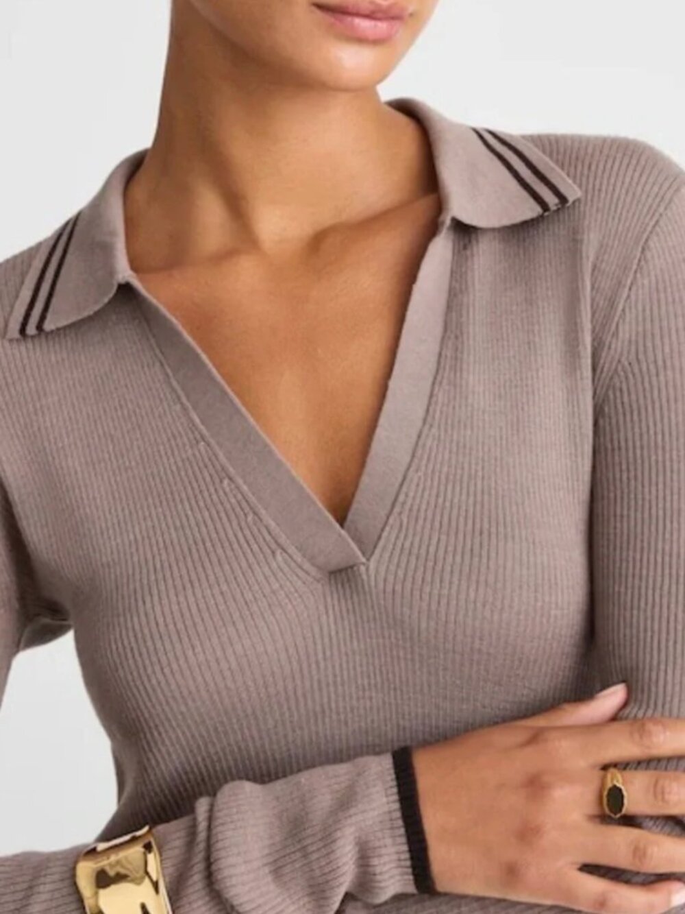 Madewell Women's Johnny-Collar Sweater in Merino-Silk Blend, Size Large, Brown